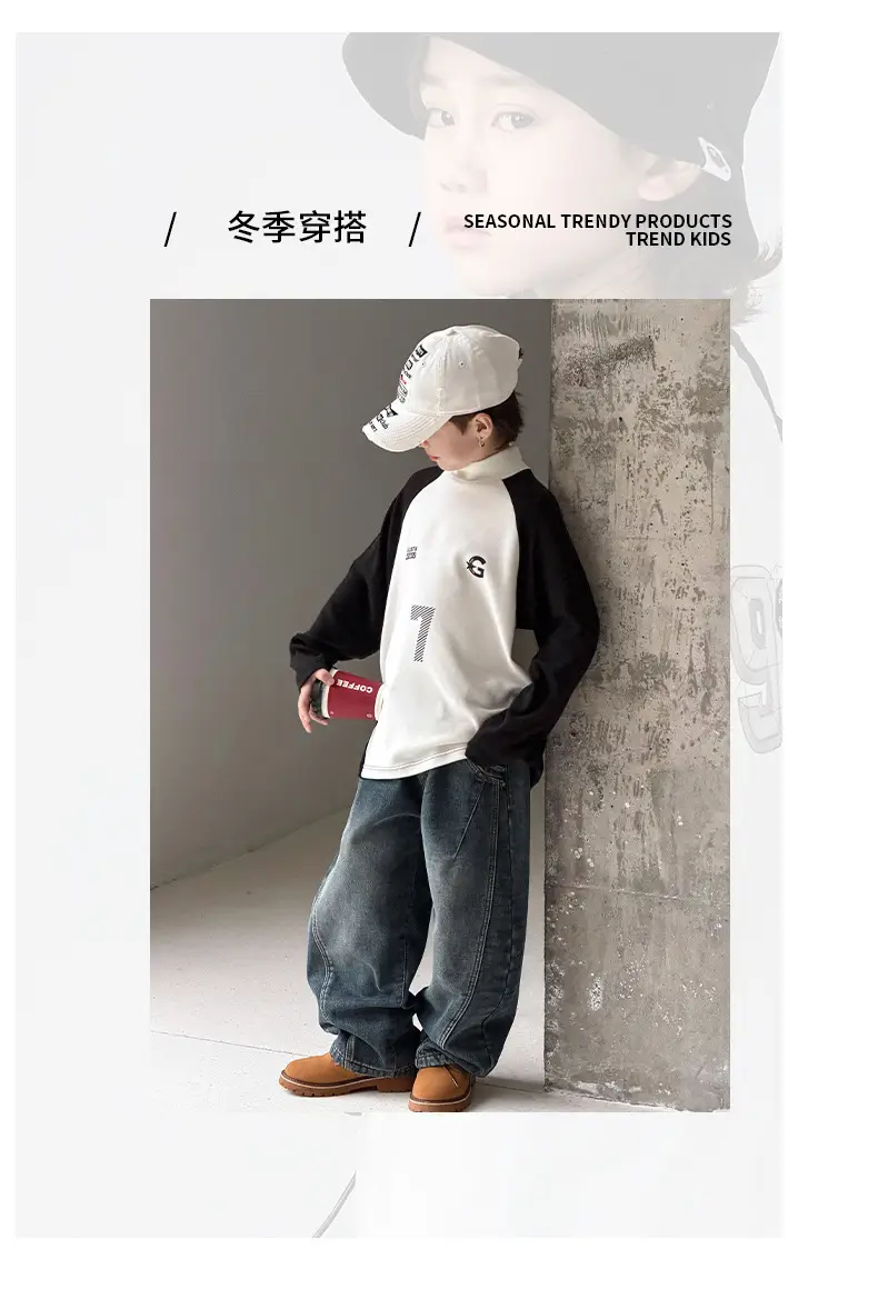 Boys Fleece Lined Base Layer Shirt White Black 7 — feature 6