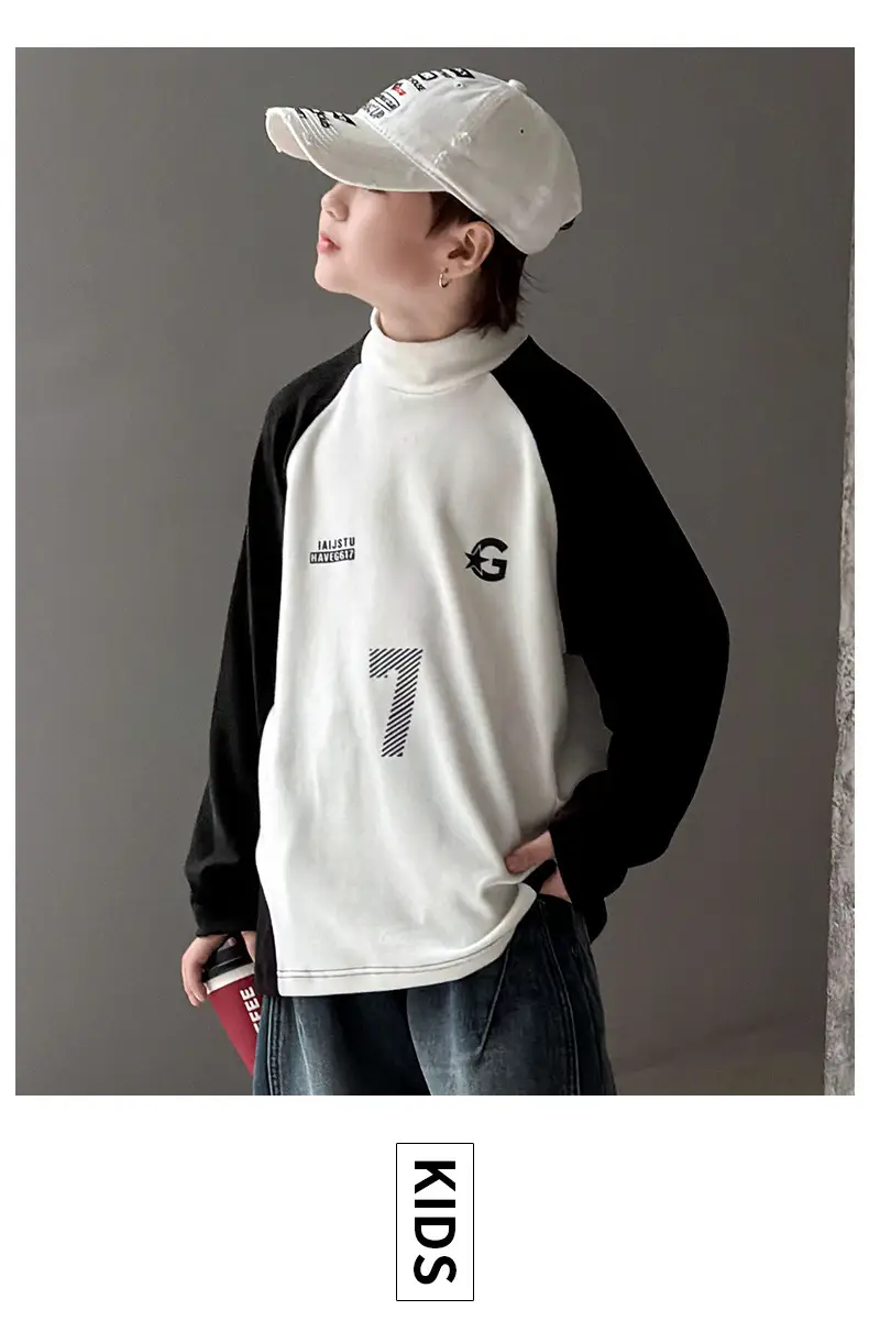 Boys Fleece Lined Base Layer Shirt White Black 7 — feature 8