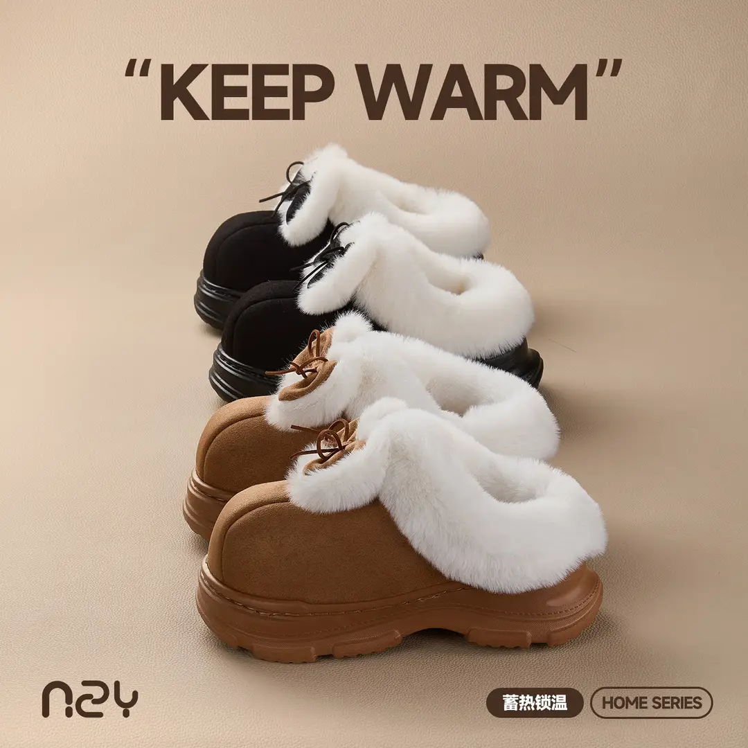 Nanbowan Cotton Slippers for Women, Autumn and Winter Home Indoor Plush Warm Thick-Soled Non-Slip Fuzzy Cotton Slippers for Ladies - Image 5