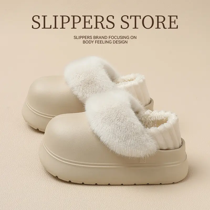 Thick-Soled Waterproof Removable and Washable Cotton Shoes for Women, Winter Outdoor Wear, Non-Slip Home Indoor Plush Warm Heel-Covered Cotton Slippers for Women - Image 2