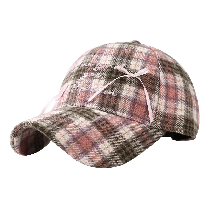 Women Retro Plaid Fleece Lined Winter Cap Small - Image 7