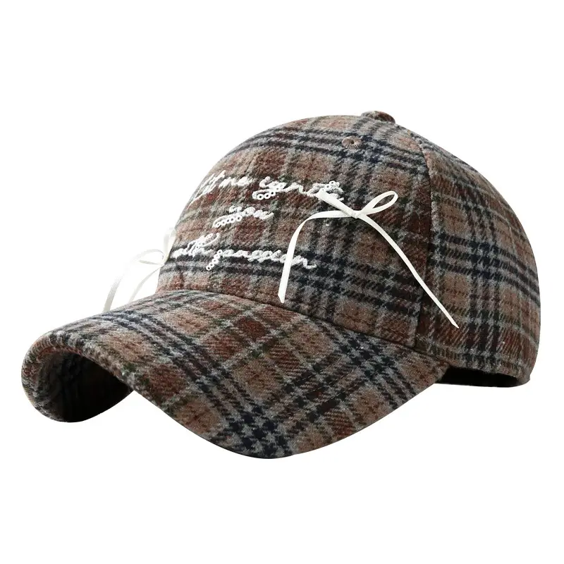 Women Retro Plaid Fleece Lined Winter Cap Small - Image 2