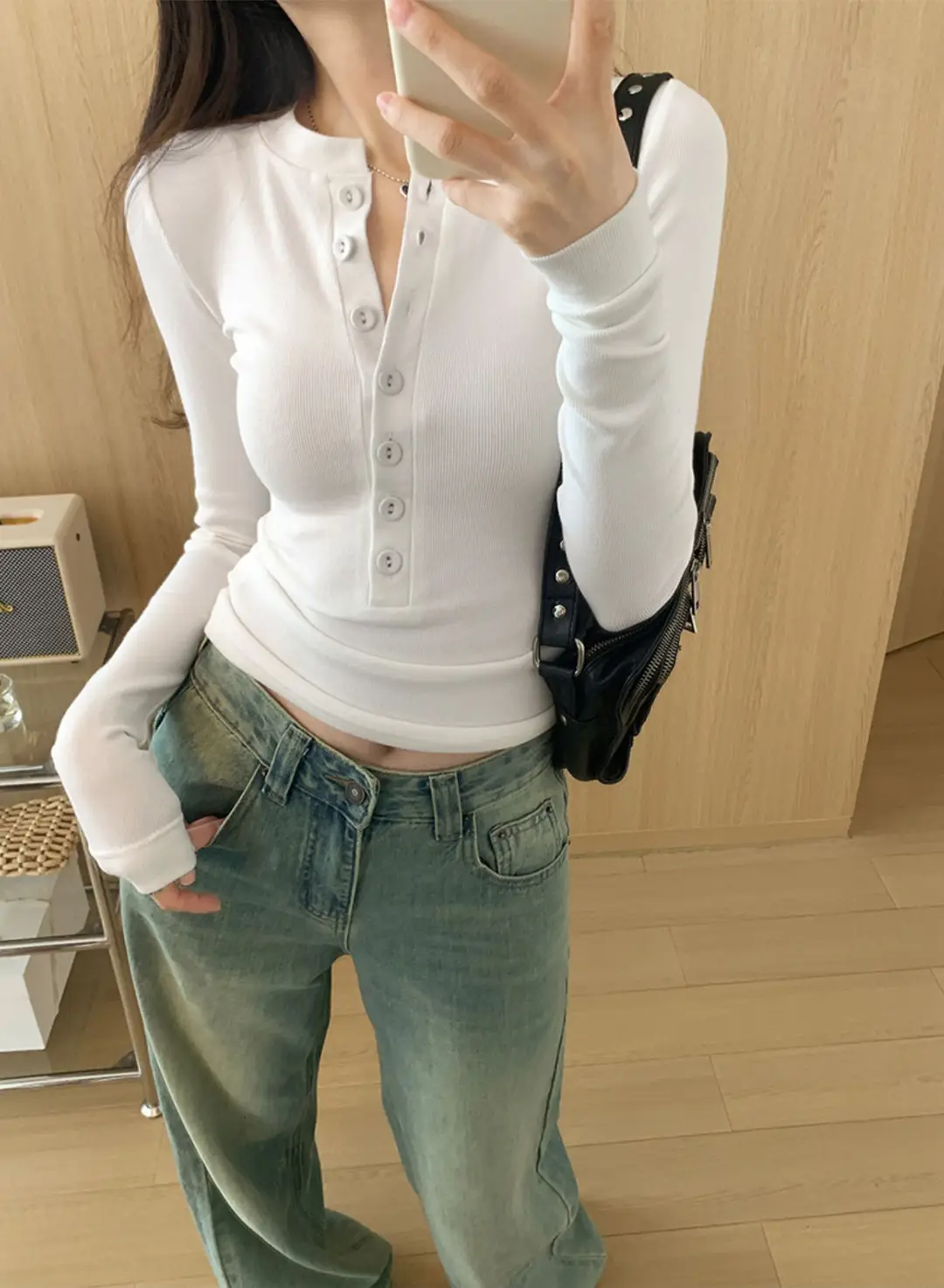 Cross-Border 92 Cotton Stylish V-Neck Button Ribbed Long-Sleeve T-Shirt for Women, Suitable for Spring, Autumn, and Winter, Pure Desire Slim-Fit Base Layer Top — feature 10