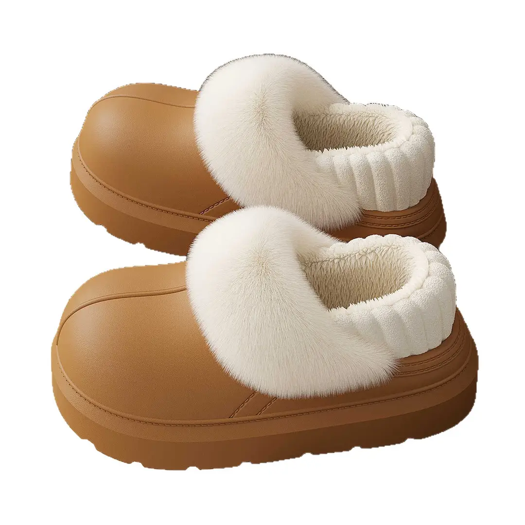 Removable and Washable Waterproof Cotton Shoes for Women, New Winter Model, Thick-Soled, Height-Increasing, Home Use, Fleece-Lined, Warm, Closed-Back Cotton Slippers for Outdoor Use