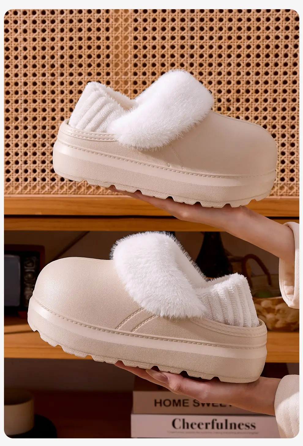 Removable and Washable Waterproof Cotton Shoes for Women, New Winter Model, Thick-Soled, Height-Increasing, Home Use, Fleece-Lined, Warm, Closed-Back Cotton Slippers for Outdoor Use — feature 10