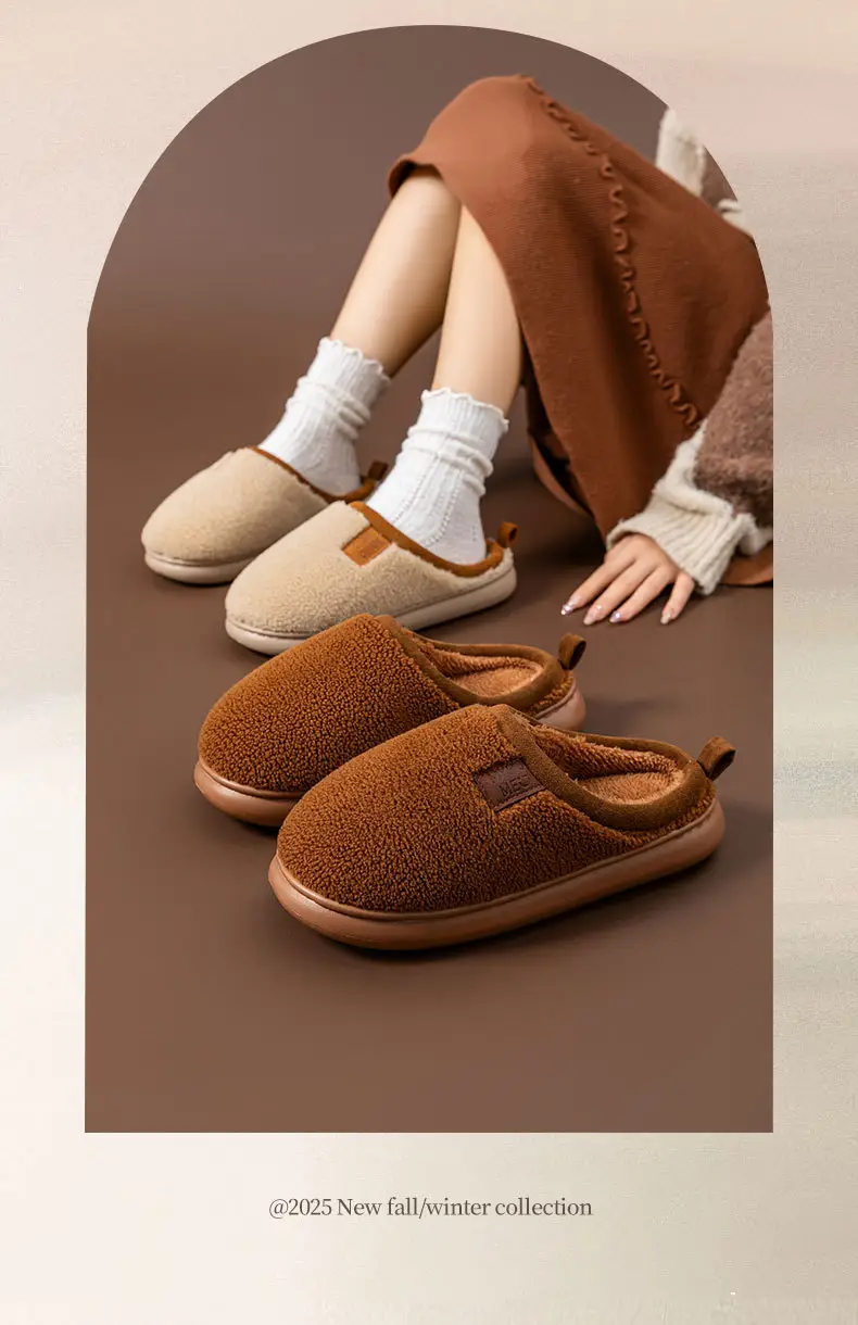 Plush Slippers 2026 Autumn and Winter New Style Home Cotton Slippers for Women, Comfortable Non-Slip Home Use Warm Fleece-Lined Men's Slippers — feature 2