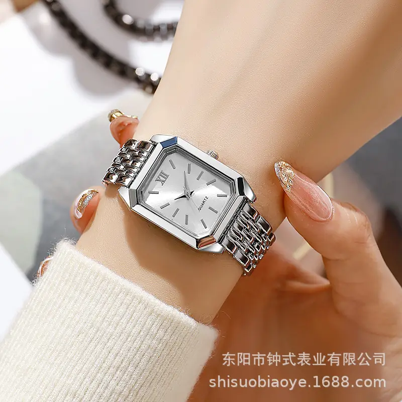 Simple and Versatile Square Quartz Watch, Exquisite Ins-Style Steel Band Fashion Quartz Watch, Fashionable Light Luxury Student Watch for Women