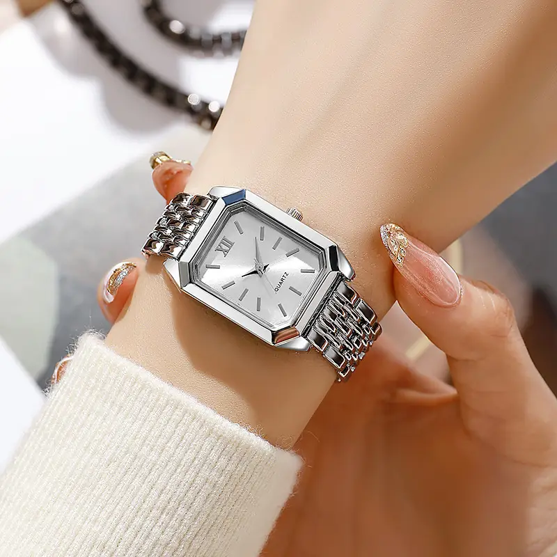 Simple and Versatile Square Quartz Watch, Exquisite Ins-Style Steel Band Fashion Quartz Watch, Fashionable Light Luxury Student Watch for Women — feature 1