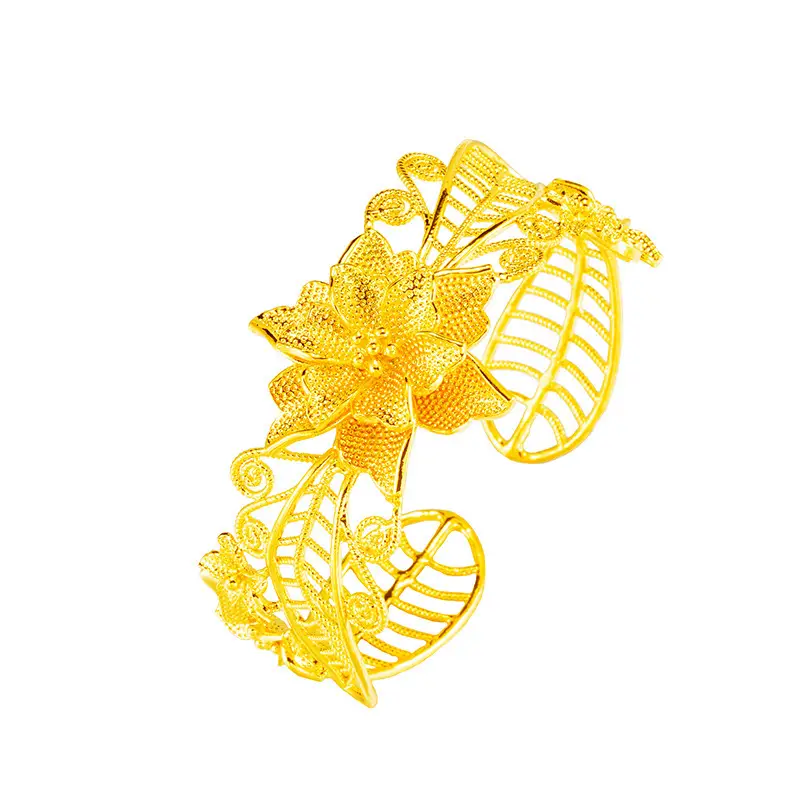 Brass Gold-Plated Rose Flower Bracelet, Vietnamese Gold-Plated Imitation Gold Hollow Filigree Ethnic Style Hand Jewelry for Women Wholesale - Image 8