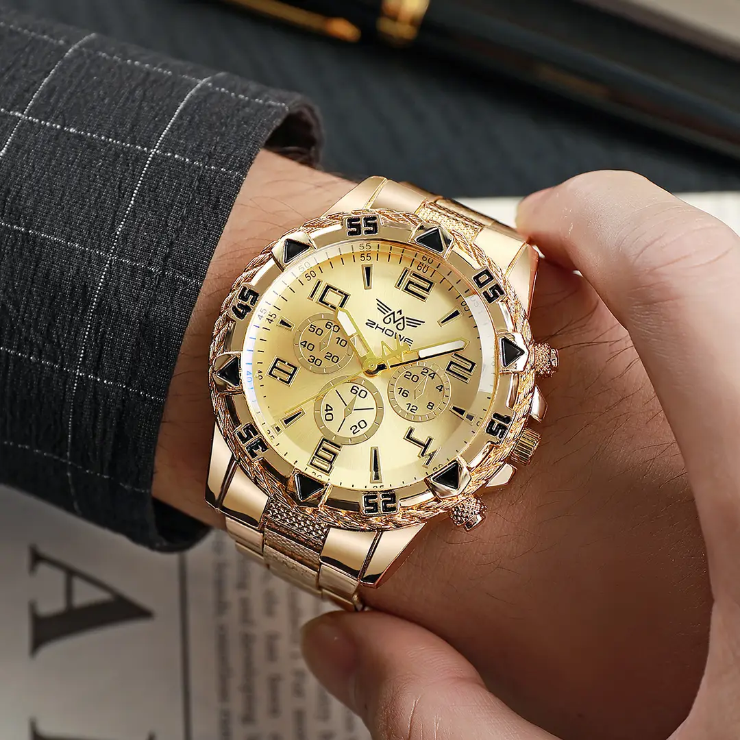 Cross-Border Hot-Selling Men's Watches, Fake Three-Eye Casual Steel Band Watches, Men's Wristwatches, Alloy Quartz Watches, Wholesale