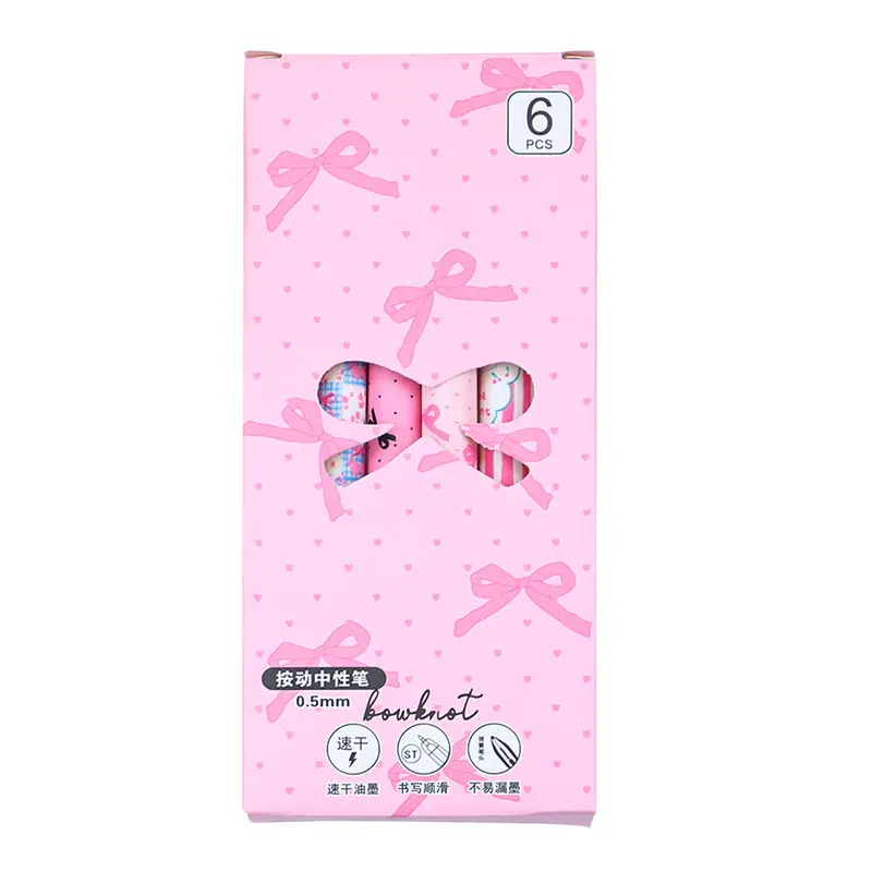 Limited Edition Pink Bowknot High-Appearance Retractable Pen 0.5mm Black Quick-Dry Smooth Writing Student Gel Pen