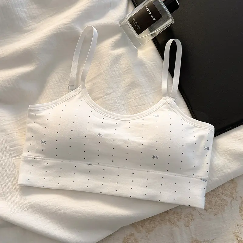 Teenage Girl's Fresh Style Student Sports Vest, Shockproof, Breathable, Pure Cotton, Fixed Integrated Cup Bra Vest