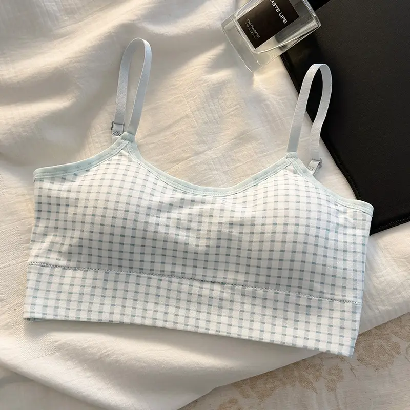 Teenage Girl's Fresh Style Student Sports Vest, Shockproof, Breathable, Pure Cotton, Fixed Integrated Cup Bra Vest
