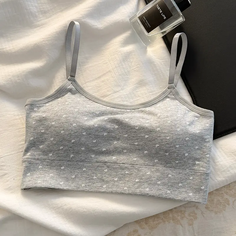 Teenage Girl's Fresh Style Student Sports Vest, Shockproof, Breathable, Pure Cotton, Fixed Integrated Cup Bra Vest
