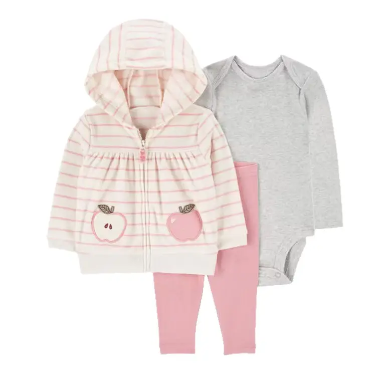 Foreign Trade Children's Clothing Spring and Autumn Cross-Border Dropshipping Baby Hooded Jacket Long Pants Long-Sleeve Romper Infant Three-Piece Set