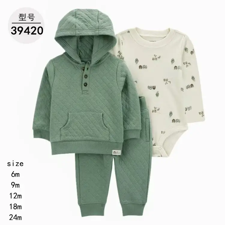 Foreign Trade Children's Clothing Spring and Autumn Cross-Border Dropshipping Baby Hooded Jacket Long Pants Long-Sleeve Romper Infant Three-Piece Set