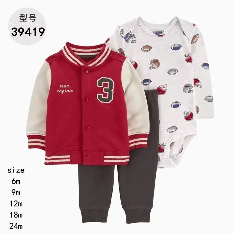 Foreign Trade Children's Clothing Spring and Autumn Cross-Border Dropshipping Baby Hooded Jacket Long Pants Long-Sleeve Romper Infant Three-Piece Set