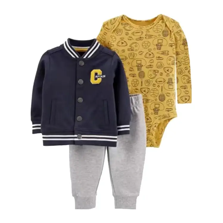 Foreign Trade Children's Clothing Spring and Autumn Cross-Border Dropshipping Baby Hooded Jacket Long Pants Long-Sleeve Romper Infant Three-Piece Set