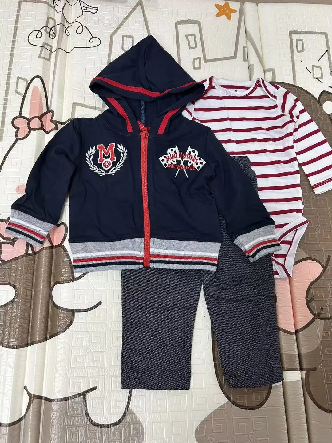 Foreign Trade Children's Clothing Spring and Autumn Cross-Border Dropshipping Baby Hooded Jacket Long Pants Long-Sleeve Romper Infant Three-Piece Set