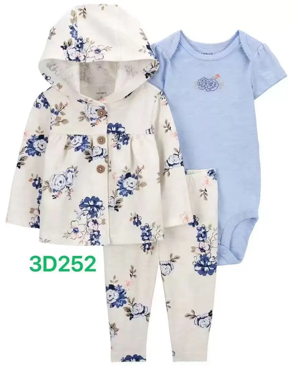 Foreign Trade Children's Clothing Spring and Autumn Cross-Border Dropshipping Baby Hooded Jacket Long Pants Long-Sleeve Romper Infant Three-Piece Set