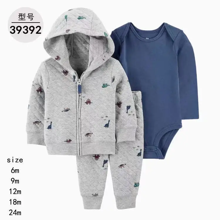 Foreign Trade Children's Clothing Spring and Autumn Cross-Border Dropshipping Baby Hooded Jacket Long Pants Long-Sleeve Romper Infant Three-Piece Set