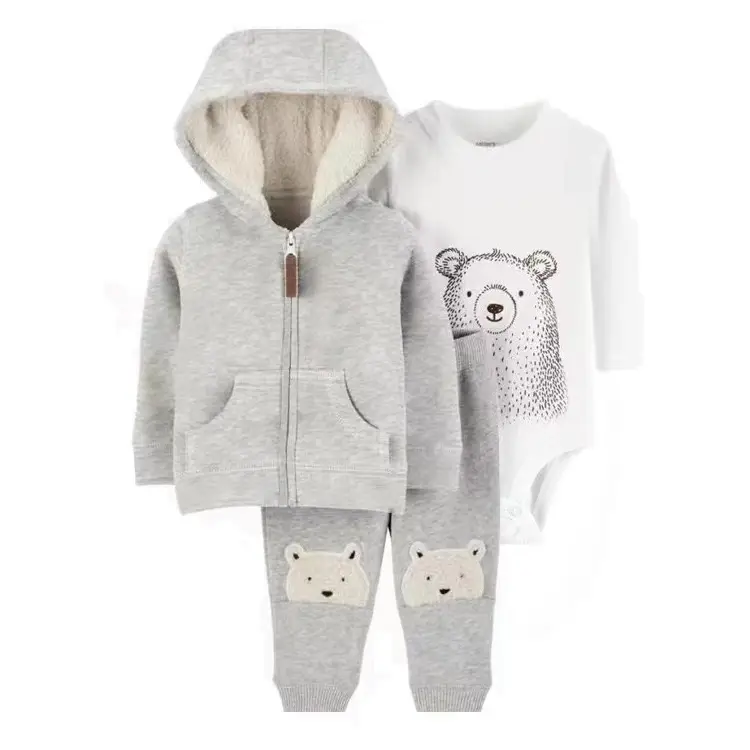 Foreign Trade Children's Clothing Spring and Autumn Cross-Border Dropshipping Baby Hooded Jacket Long Pants Long-Sleeve Romper Infant Three-Piece Set