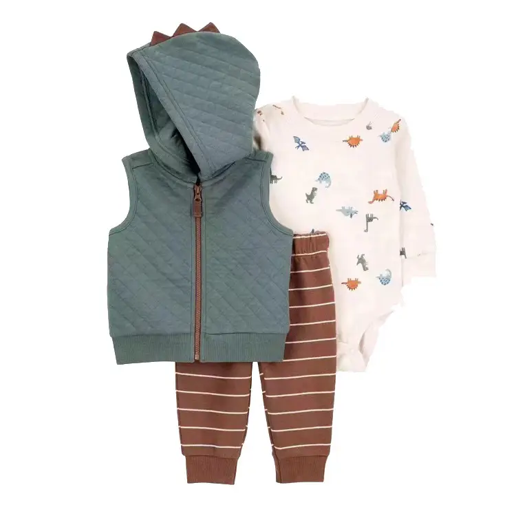 Foreign Trade Children's Clothing Spring and Autumn Cross-Border Dropshipping Baby Hooded Jacket Long Pants Long-Sleeve Romper Infant Three-Piece Set