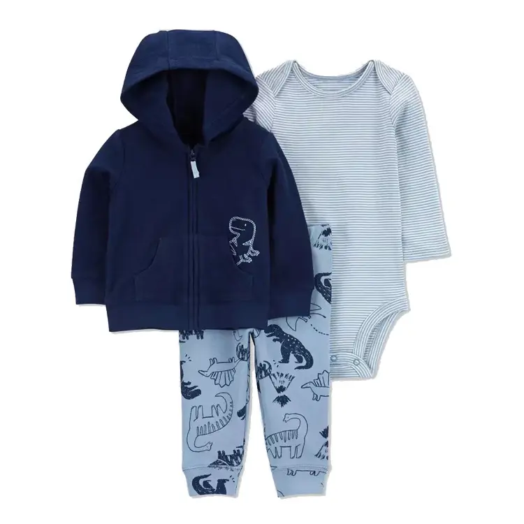 Foreign Trade Children's Clothing Spring and Autumn Cross-Border Dropshipping Baby Hooded Jacket Long Pants Long-Sleeve Romper Infant Three-Piece Set