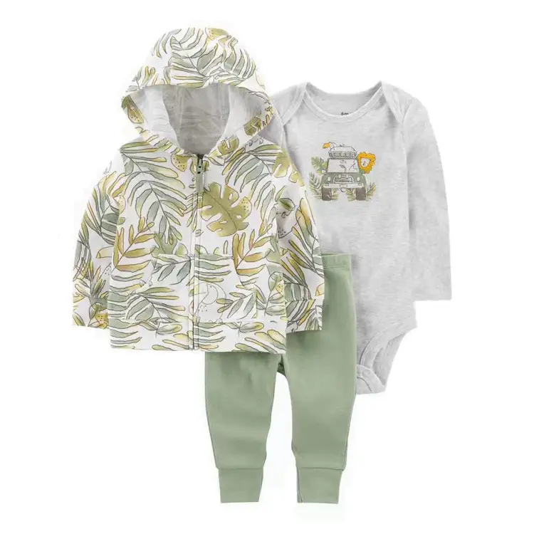 Foreign Trade Children's Clothing Spring and Autumn Cross-Border Dropshipping Baby Hooded Jacket Long Pants Long-Sleeve Romper Infant Three-Piece Set