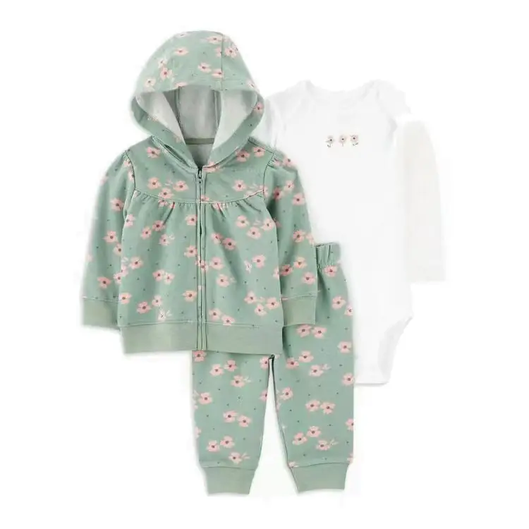 Foreign Trade Children's Clothing Spring and Autumn Cross-Border Dropshipping Baby Hooded Jacket Long Pants Long-Sleeve Romper Infant Three-Piece Set