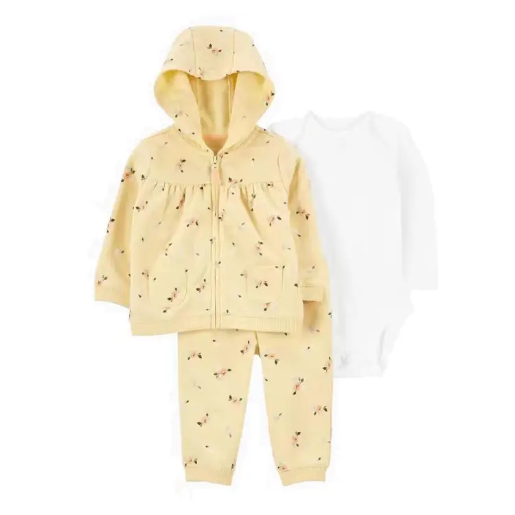 Foreign Trade Children's Clothing Spring and Autumn Cross-Border Dropshipping Baby Hooded Jacket Long Pants Long-Sleeve Romper Infant Three-Piece Set