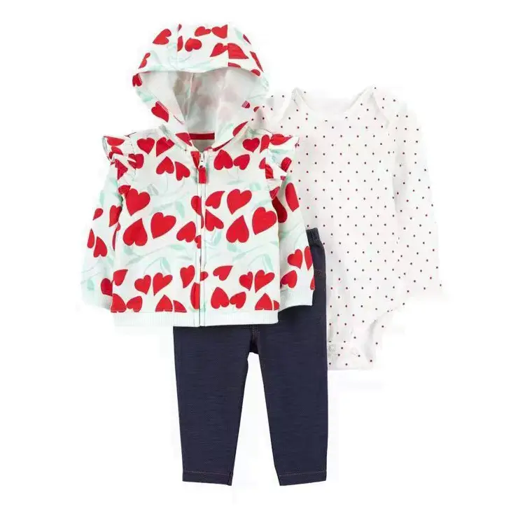 Foreign Trade Children's Clothing Spring and Autumn Cross-Border Dropshipping Baby Hooded Jacket Long Pants Long-Sleeve Romper Infant Three-Piece Set