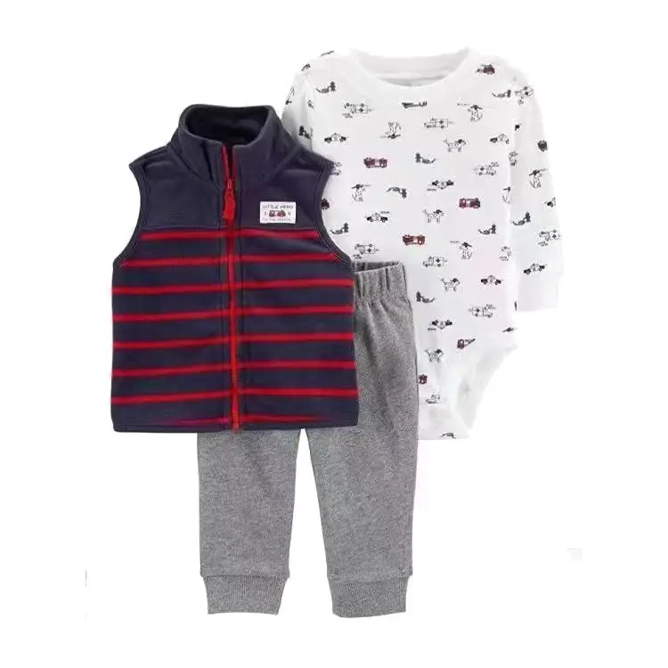 Foreign Trade Children's Clothing Spring and Autumn Cross-Border Dropshipping Baby Hooded Jacket Long Pants Long-Sleeve Romper Infant Three-Piece Set