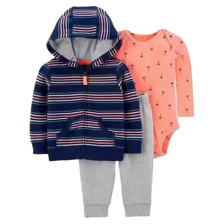 Foreign Trade Children's Clothing Spring and Autumn Cross-Border Dropshipping Baby Hooded Jacket Long Pants Long-Sleeve Romper Infant Three-Piece Set