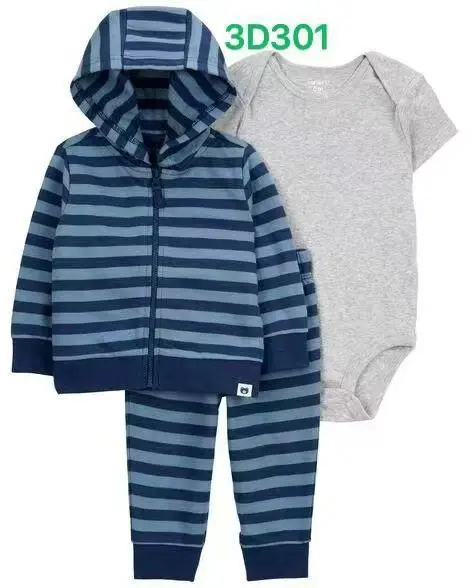 Foreign Trade Children's Clothing Spring and Autumn Cross-Border Dropshipping Baby Hooded Jacket Long Pants Long-Sleeve Romper Infant Three-Piece Set