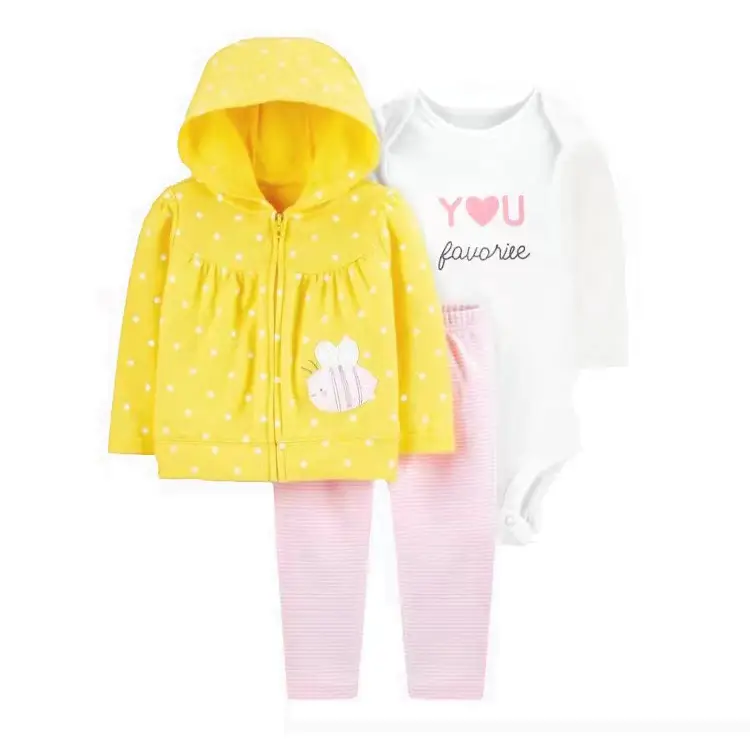Foreign Trade Children's Clothing Spring and Autumn Cross-Border Dropshipping Baby Hooded Jacket Long Pants Long-Sleeve Romper Infant Three-Piece Set