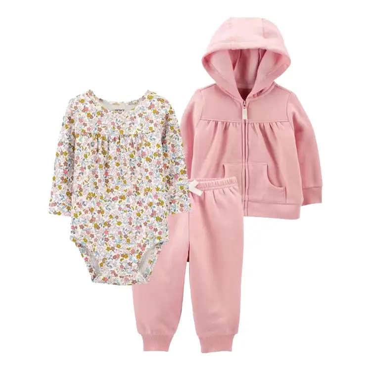 Foreign Trade Children's Clothing Spring and Autumn Cross-Border Dropshipping Baby Hooded Jacket Long Pants Long-Sleeve Romper Infant Three-Piece Set