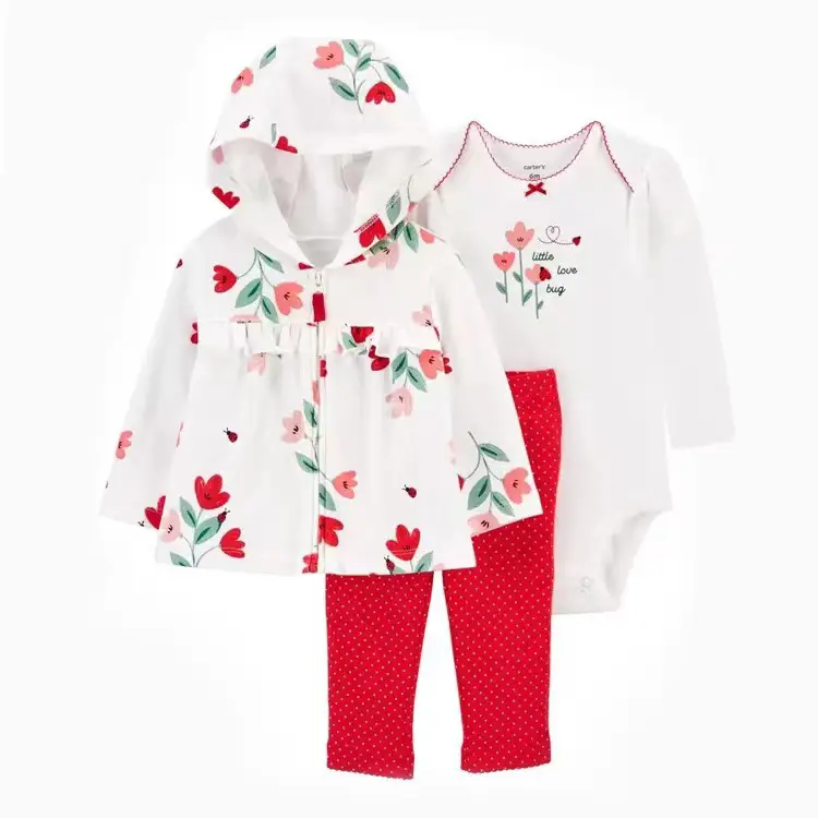 Foreign Trade Children's Clothing Spring and Autumn Cross-Border Dropshipping Baby Hooded Jacket Long Pants Long-Sleeve Romper Infant Three-Piece Set