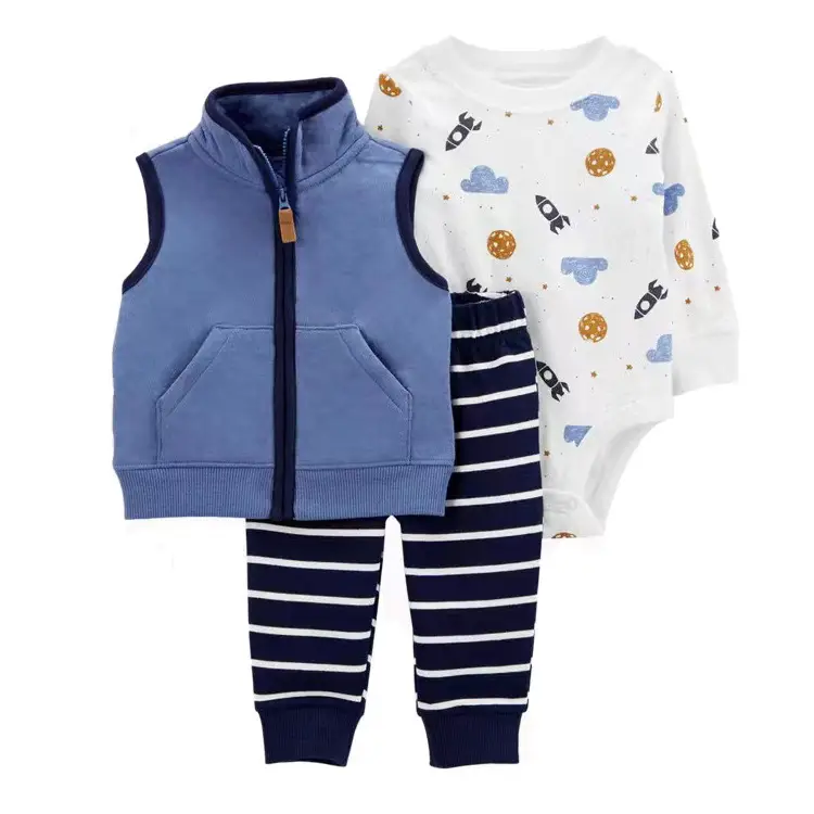 Foreign Trade Children's Clothing Spring and Autumn Cross-Border Dropshipping Baby Hooded Jacket Long Pants Long-Sleeve Romper Infant Three-Piece Set