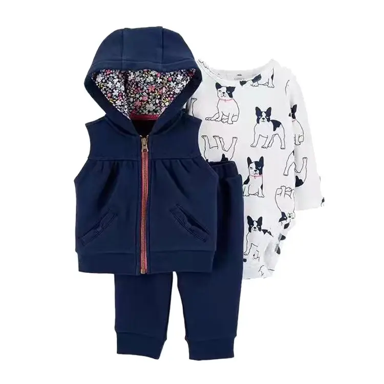Foreign Trade Children's Clothing Spring and Autumn Cross-Border Dropshipping Baby Hooded Jacket Long Pants Long-Sleeve Romper Infant Three-Piece Set