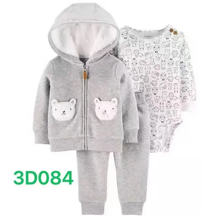 Foreign Trade Children's Clothing Spring and Autumn Cross-Border Dropshipping Baby Hooded Jacket Long Pants Long-Sleeve Romper Infant Three-Piece Set