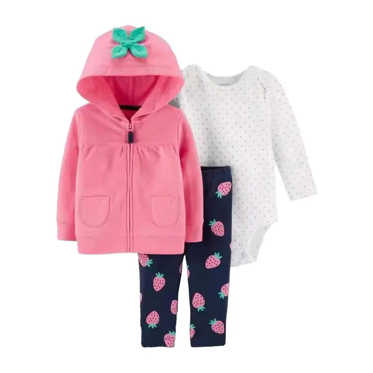 Foreign Trade Children's Clothing Spring and Autumn Cross-Border Dropshipping Baby Hooded Jacket Long Pants Long-Sleeve Romper Infant Three-Piece Set