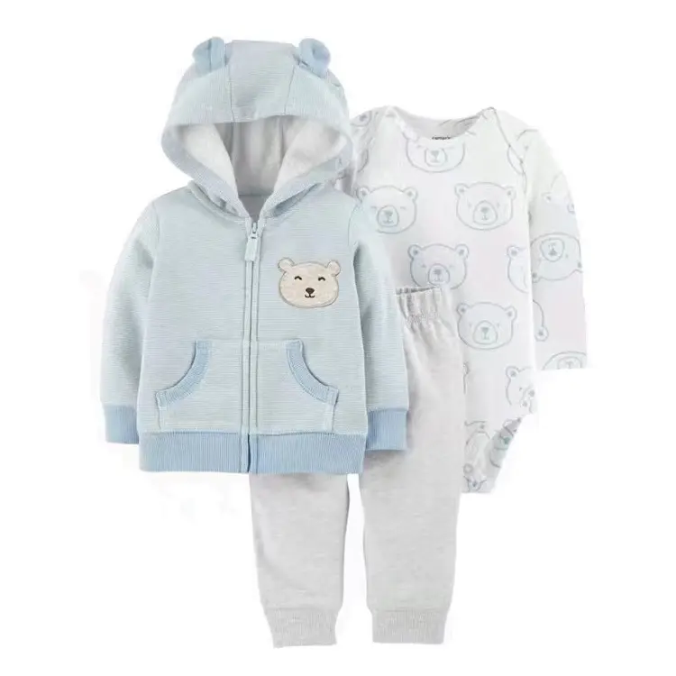 Foreign Trade Children's Clothing Spring and Autumn Cross-Border Dropshipping Baby Hooded Jacket Long Pants Long-Sleeve Romper Infant Three-Piece Set