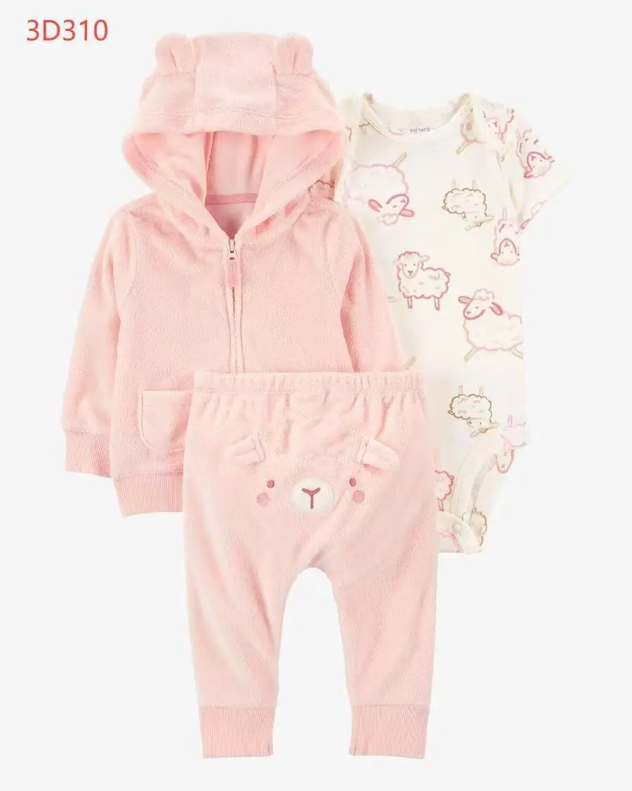 Foreign Trade Children's Clothing Spring and Autumn Cross-Border Dropshipping Baby Hooded Jacket Long Pants Long-Sleeve Romper Infant Three-Piece Set