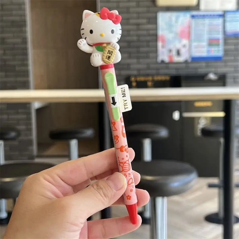 Japanese Version Sanrio Hello Kitty Lucky Cat Shaking Ballpoint Pen with Press Button for Good Luck and Fortune, Warding Off Bad Luck, Hello Kitty