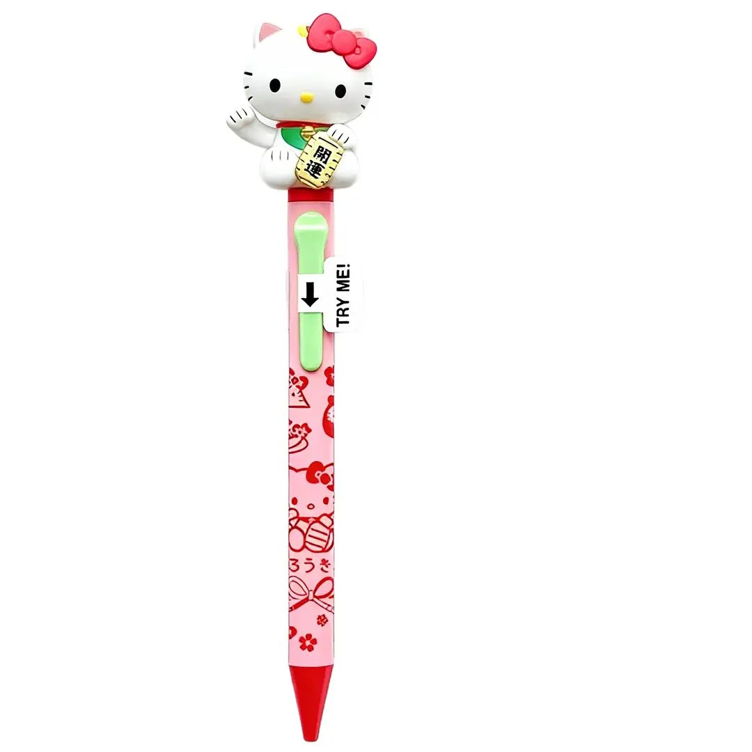 Japanese Version Sanrio Hello Kitty Lucky Cat Shaking Ballpoint Pen with Press Button for Good Luck and Fortune, Warding Off Bad Luck, Hello Kitty