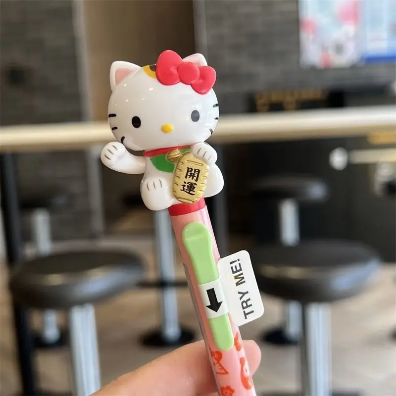 Japanese Version Sanrio Hello Kitty Lucky Cat Shaking Ballpoint Pen with Press Button for Good Luck and Fortune, Warding Off Bad Luck, Hello Kitty