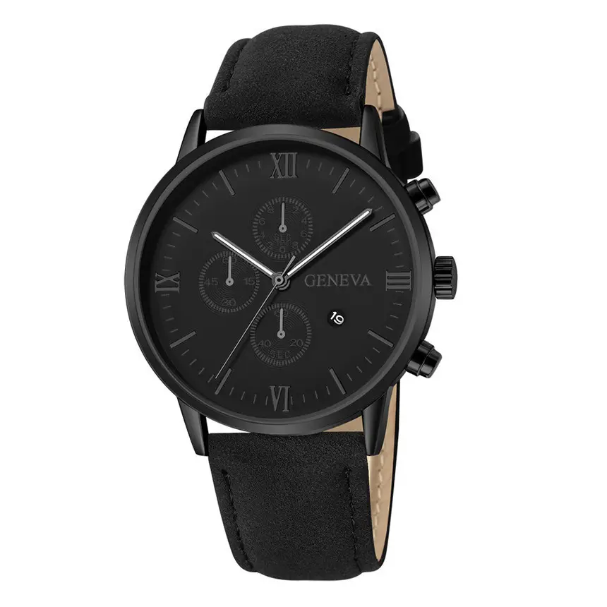 Cross-Border Popular Men's Leather Belt Watch with Calendar, Fake Three-Dial Business Men's Wristwatch, High-End Quartz Watch Wholesale — feature 4