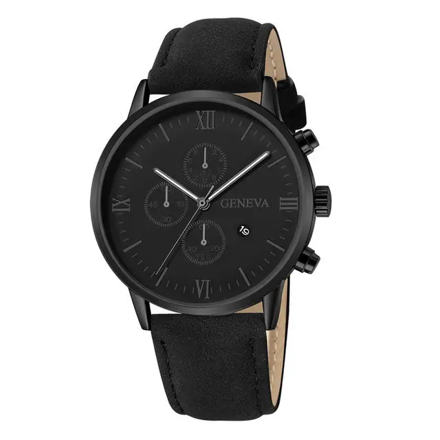 Cross-Border Popular Men's Leather Belt Watch with Calendar, Fake Three-Dial Business Men's Wristwatch, High-End Quartz Watch Wholesale