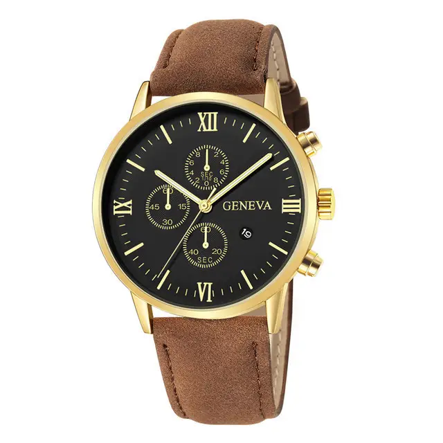 Cross-Border Popular Men's Leather Belt Watch with Calendar, Fake Three-Dial Business Men's Wristwatch, High-End Quartz Watch Wholesale